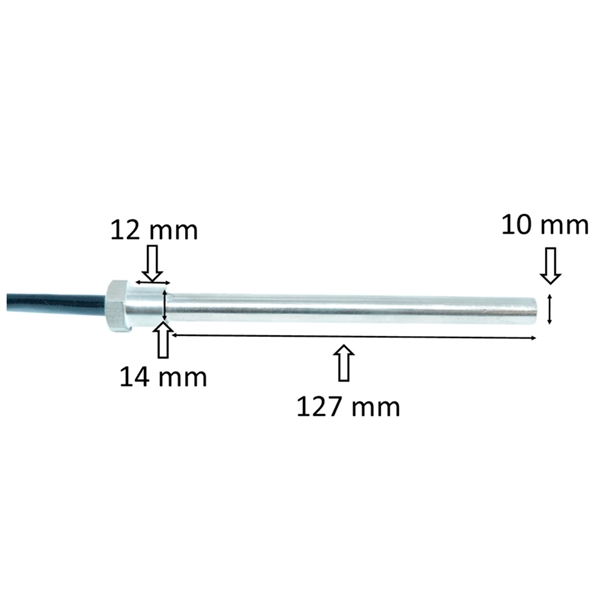 Igniter with flange for pellet stove: 9,5 / 14 mm x 127 mm 300 W